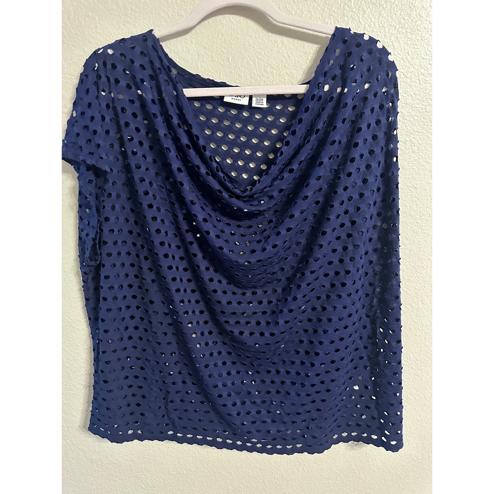 Cato Woman Navy Blue Eyelet Top‎ Cowl Neck Blouse Plus Size 26/28W